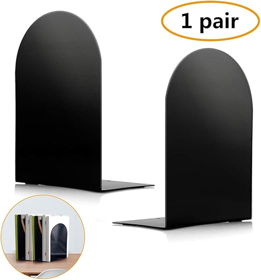 Bookends, Basic Bookends, Book Ends, Heavy Duty Metal Black Bookends for Shelves, 7