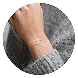 Fettero Adjustable Link Bracelet for Women Dainty Handmade 14K Gold Fill Curved Hollow-out Heart Love Charm Strand Chain