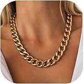 U7 Chunky Cuban Link Chain for Women, Stainless Steel Chain Necklace, Dainty 14K Gold/Silver Thick Trendy Punk Hip Hop Cuban Chain, 12mm/16mm/20mm