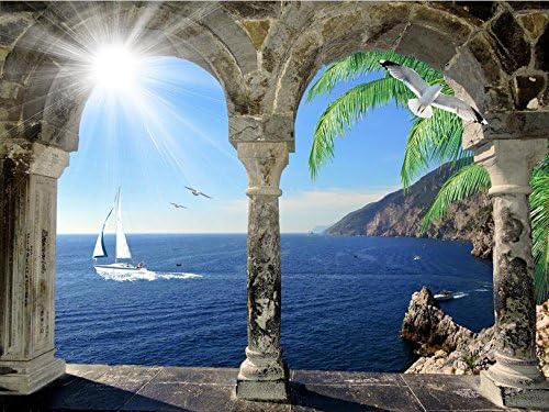 Lqwx European 3D Wallpaper Photo Mediterranean Arches Sailboat Mural Wallpaper Custom Photo Wallpaper For Wall 200Cmx140Cm