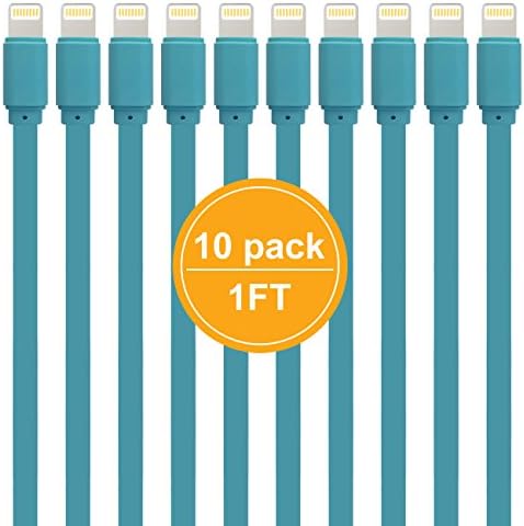 Short Lightning Cable,Maxzoom 10 Pcs 1ft High Speed Iphone Sync Charger Cord for iPhone X, 8, 8 Plus, 7, 7 Plus, 6s, 6, 6 Plus, 5 iPod iPad Blue (10-Pack)