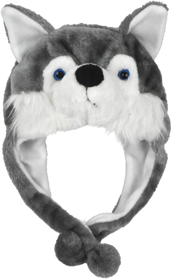 Lacheln Cartoon Stuffed Animal Hat Plush Christmas Party Costume Headwear,Husky Dog