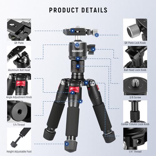 Neewer Portable Desktop Mini Tripod - Aluminum Alloy 20 inches/ 50 centimeters with 360 Degree Ball Head, 1/4 inch Quick Shoe Plate for DSLR Camera Video Camcorder, Load up to 11 pounds/5 kilograms