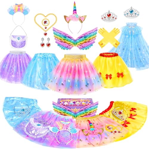 Teuevayl Kids Dress Up Clothes for Little Girls, Toddler Dress Up Costumes Tutu Princess Cape Crown Glove, Wing, Headband Pretend Play Princess Toys Gift for Girls 3 4 5 6