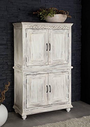Buffet Bois Massif De Manguier Ciré Blanc Antique