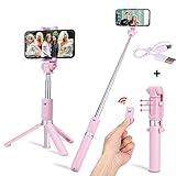 Verygoo Selfie Stick Bluetooth with Detachable Wireless Remote Control, Foldable Tripod Stand, Extendable Tripod Aluminum Alloy 360 Degree Rotation for Apple, iPhone x 8 6 7 plus Android (Pink)