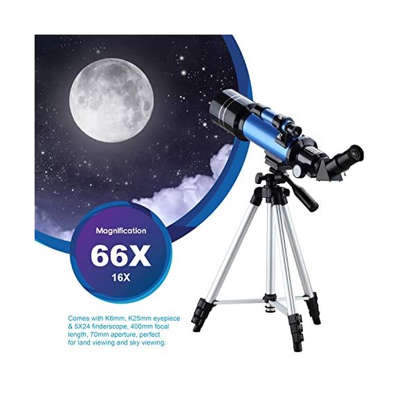 Aomekie Teleskop Astronomie 70/400 Fernrohr Teleskop für Kinder Einsteiger Amateur-Astronomen mit Aluminium Stativ… – Bild 3