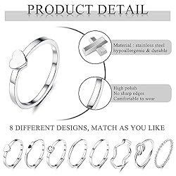 YADOCA 8pcs 2MM Stainless Steel Rings for Women Men