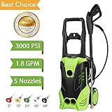 Flagup 3000 PSI Electric Pressure Washer, High Pressure Washer, Professional Washer Cleaner Machine with 5 Interchangeable Nozzles, 1800W Rolling Wheels,1.80 GPM