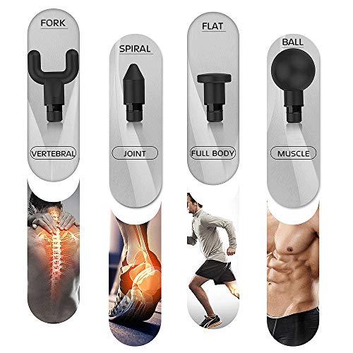 EVIEUN Percussion Massage Gun - Vibration Deep Tissue Massager - Quietest Cordless Device for Body Pain Relief - with 4 Heads Adjustable 4 Speed Variation