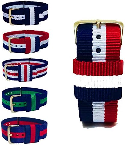 TownTime Nylon NATO Watch Straps (free Spring Bars) (Red White Blue (3 Stripes), 20mm)
