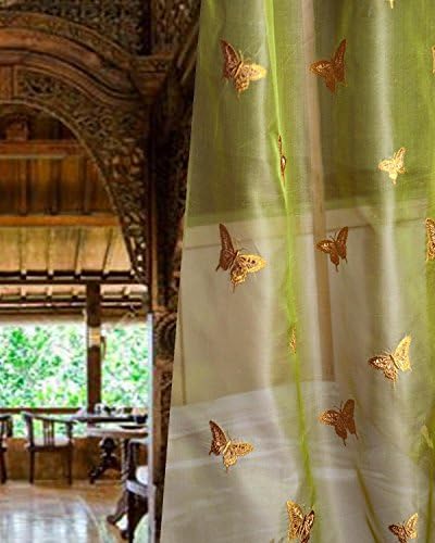Butterfly Embroidered Silk Organza Living Room Window Sheer Curtain Panel (52"w X 96"l) (green, 96" long)