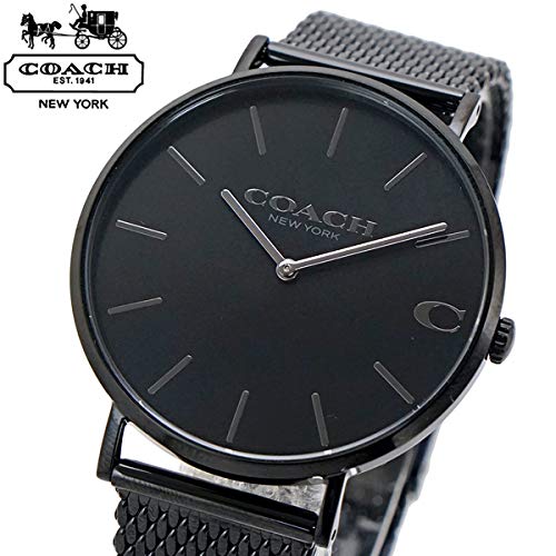 Coach 14602148 Men's Watch Charles 1.6 inches (41 mm), Black Dial, Stainless Steel Mesh Strap, Bracelet Type