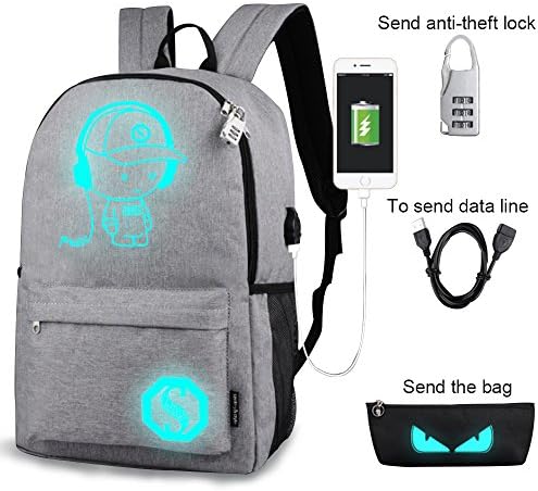 Fanmaous Laptop Backpack Luminous School Bag with USB Charging Port and Lock &Pencil Case,Unisex Travel Daypack Bookbag for College