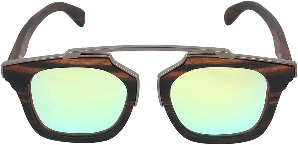 Yellow & Brown Wooden Frame Square Sunglasses for Men