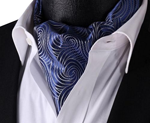 Navy Blue Grey Floral Men 100%Silk Cravat Ties Jacquard Woven Casual Ascot