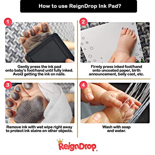 ReignDrop Ink Pad for Baby Footprint, Handprint, Create Impressive Keepsake Stamp, Non-Toxic and Acid-Free Ink, Easy to Wipe and Wash Off Skin, Smudge Proof, Long Lasting Keepsakes (Red) - Thumbnail 3