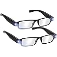 DuanMei Bright LED Readers with Lights Reading Glasses Lighted Magnifier Nighttime Reader Compact Full Frame Eyewear Clear Vision Unisex Clear Vision Lighted Eye Glasses,+3.0