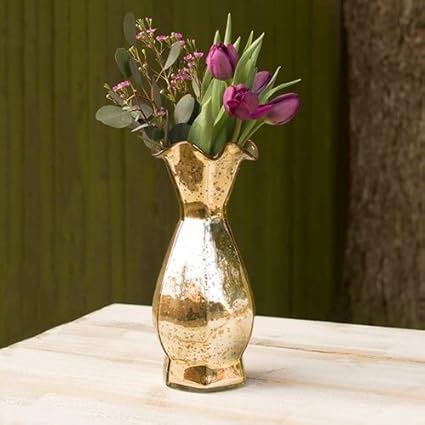 Mercury Glass Vase 11 25 In Tall 5 Inches Wide Fluted Gold