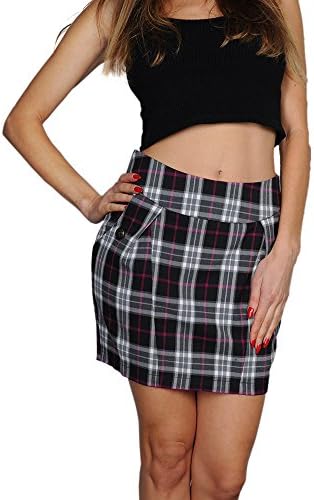 Limit 33 Juniors Teens Midi Pencil Skirt Tartan Plaid Pattern Design Vintage Retro Grey Pink Size L