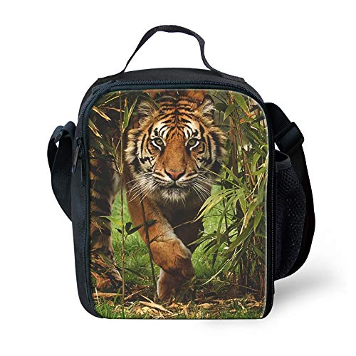 Amzbeauty Jungle Tiger Print Lunch Bag for School Kids Boys Girls Small Lunch Box Insulated Lunch Container with Adjustable & Removable Tote Bag