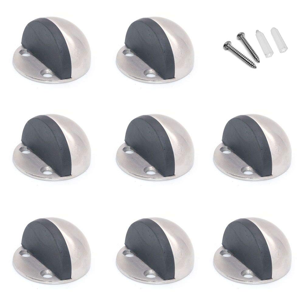 Set of 8 NUZAMAS Door Stop, Floor Mounted Door Stopper, 304 Stainless Steel, Rubber Bumper, Heavy Duty Brushed Finish
