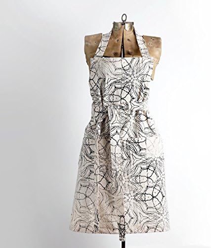 Lundi Beige and Black Women's Apron with pockets- Stylish and Unique Floral Print - plus size