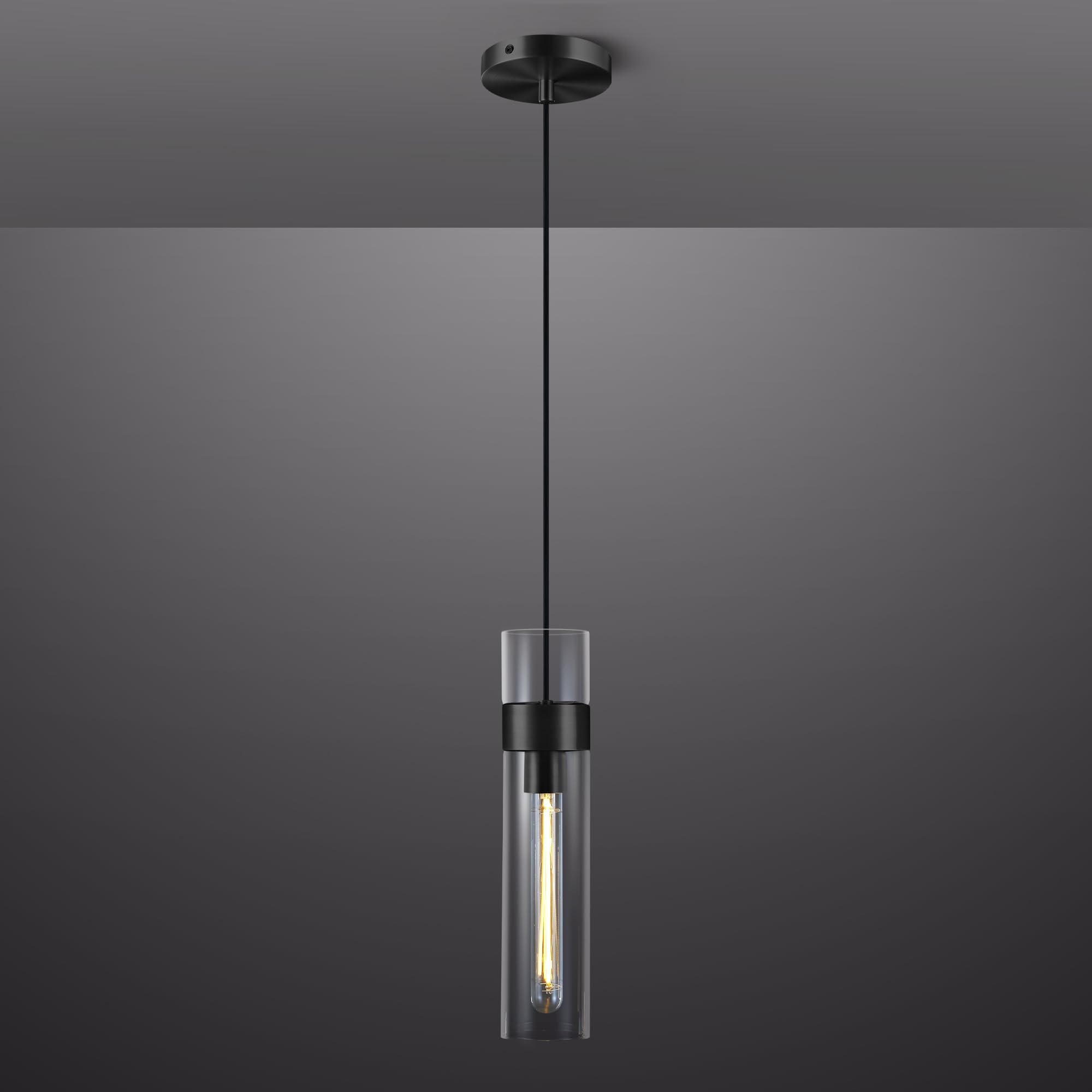Photo 1 of Knurldon Modern Glass Black Pendant Lights Kitchen Island, Adjustable Cord Pendant Light Fixtures,Kitchen Pendant Lighting Over Island,Indoor Chandeliers for Bedroom Bathroom, Included Bulb