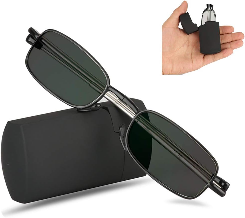 HLLZRY Foldable UV400 Sunglasses, Transition Photochromic Folding Reading Glasses, Mini Pocket Reader with Case(+1.0 to +3.0),+1.0
