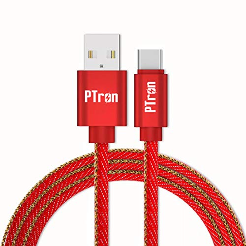 pTron Indigo Type-C USB Cable, 2.1A Fast Charging Denim Cable & 1-Meter Long USB Cable - (Red)