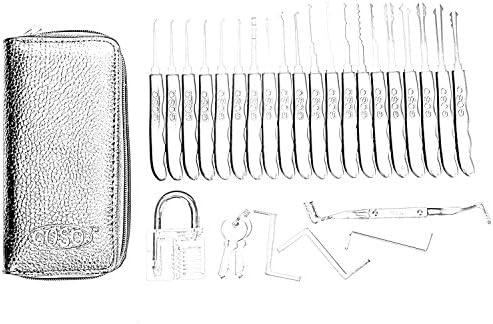 Centh Premium Titanium Lock Tool Set with Transparent Blue Pad Lock (24 Piece)
