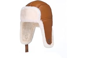 MGGMOKAY Aviator Hat Genuine Shearling Leather Aviator Cap Warm Russian hat