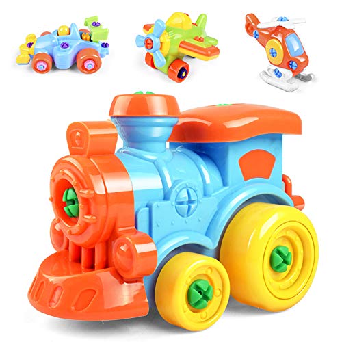 Great Take Apart Toy Set | 4 Piece Vehicle Building Set with Aircraft Karting Train and Car | Includes Plastic Tools for Disassembly | Assembly Toys for Boys and Girls | DIY Tool Set Assembly Kit