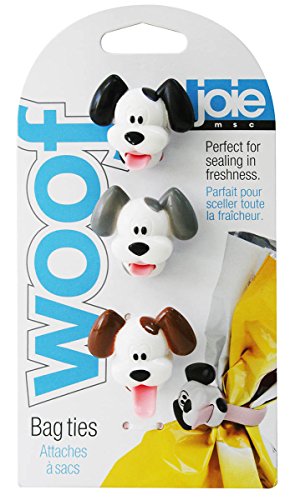 Joie Woof Bag Ties, Silicone, Set of 3, 5.5-Inches x 1-Inches x .5-Inches