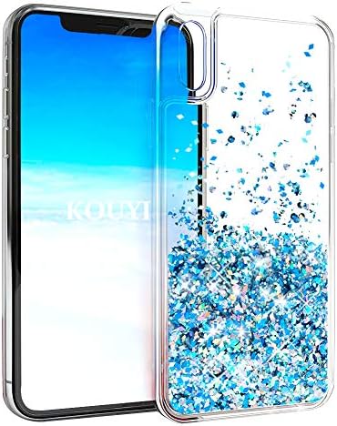 KOUYI iPhone XR Case Glitter, [Dream Star Series] Luxury Fashion Flowing Bling Quicksand 3D Glitter Cute Design Clear Transparent Flexible TPU Protective Cover for Apple iPhone XR (Silver Blue)