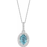 Sonia Jewels Solid 925 Sterling Silver Sky Blue Topaz and .01 Cttw Diamond Charm Pendant Chain Necklace 18" (12mm x 8.5mm)
