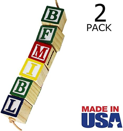 Alphabet Block Bird Foot Toy for Medium/Large Birds - MADE IN USA - 2-Pack by Beakaroos - Pionus Conure Quaker Ringneck African Grey Cockatoo Amazon Shredder - 1008 ABC Foot Toy