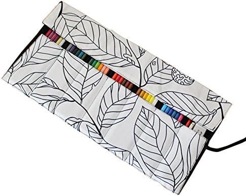Sunreed Canvas Wrap Holder for 72 Colored Pencil, Roll Case for Pencils, Travel Organizer Pouch for Artist, Multi-purpose (No Pencils Included)-Leaves White 36holes