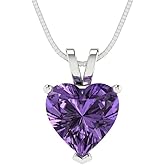 Clara Pucci 14K White Gold Plated Solitaire 16" Box-Chain Necklace - Sterling Silver 2ct Heart Cut Alexandrite Pendant