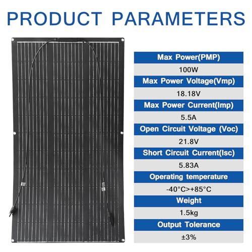 Flexible Solar Module 100W Solar Panel ETFE Monocrystalline Solar Panel 12V Solar Charger Solar System, for Off-Grid System/Portable Power Plant/Boat/Roof/Cargo/Balcony
