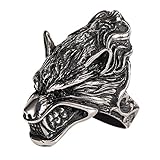 316L Stainless Steel Mens Fierce Black Wolf Skull