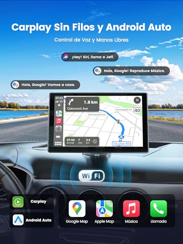 Carplay Auto, 9'' Schermo per Auto, Supporto CarPlay e Android Auto, Dash Cam 4K Integrata e Telecamera Posteriore 1080P, Navigazione GPS/Bluetooth 5.0/Controllo Vocale/Mirror Link/FM, SD 64GB Inclusa