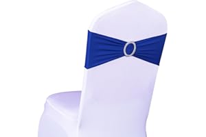 SINSSOWL Wedding Royal Blue Chair Sashes 100 Pack Spandex Chair Bands with Buckles Dark Blue Chairs Bows for Party Birthday Baby Shower Engagement Anniversary Christmas Events Decorations (Roya Blue)