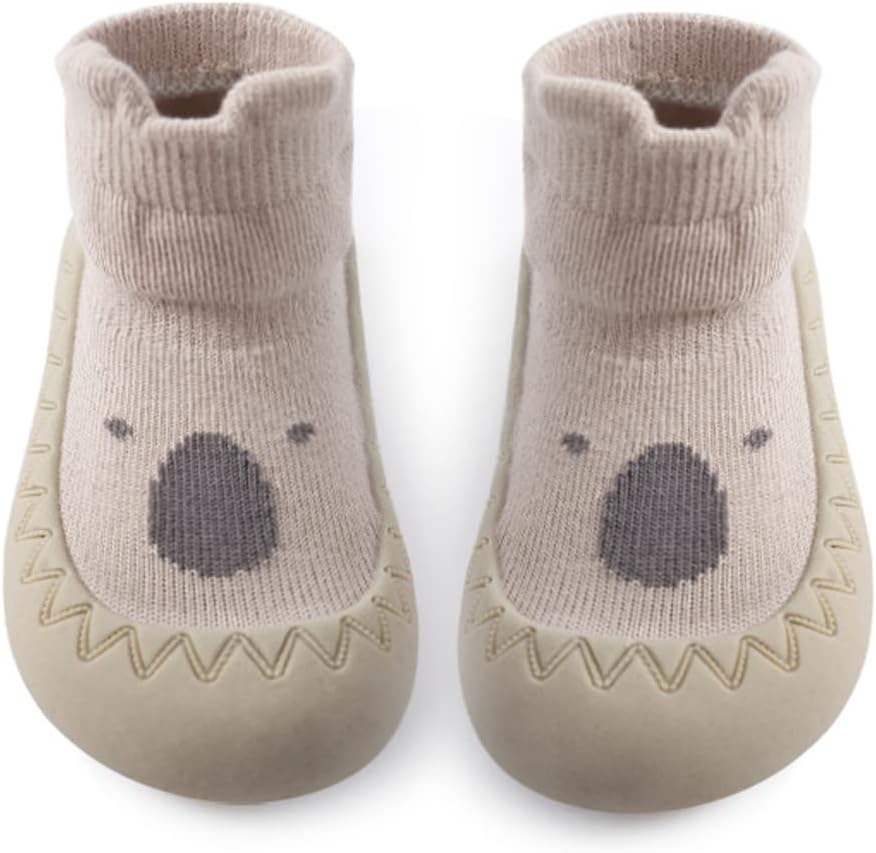 Exemaba Toddler Sock Shoes Soft Sole Non Slip Khaki Raccoon 6-12M
