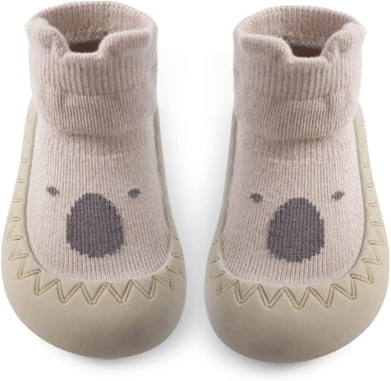 Exemaba Toddler Sock Shoes Soft Sole Non Slip Khaki Raccoon 6-12M