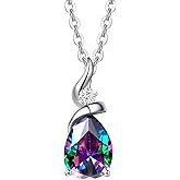FANCIME 14K Solid White Gold Birthstone Pendant Necklace for Women with Diamond Pear Shaped Teardrop Necklace Birthday Gifts for Mom Women Sterling Silver Chain 16" + 2" Extender