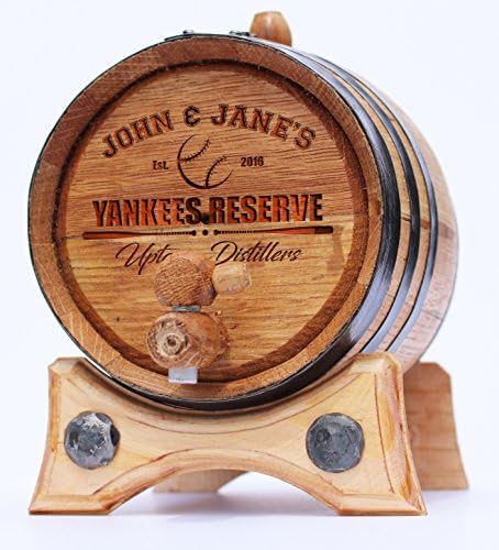 5 Liter Custom Engraved Baseball Golden Oak Barrel - Black Steel Hoops | 30 page Guide | No Leaks Guarantee
