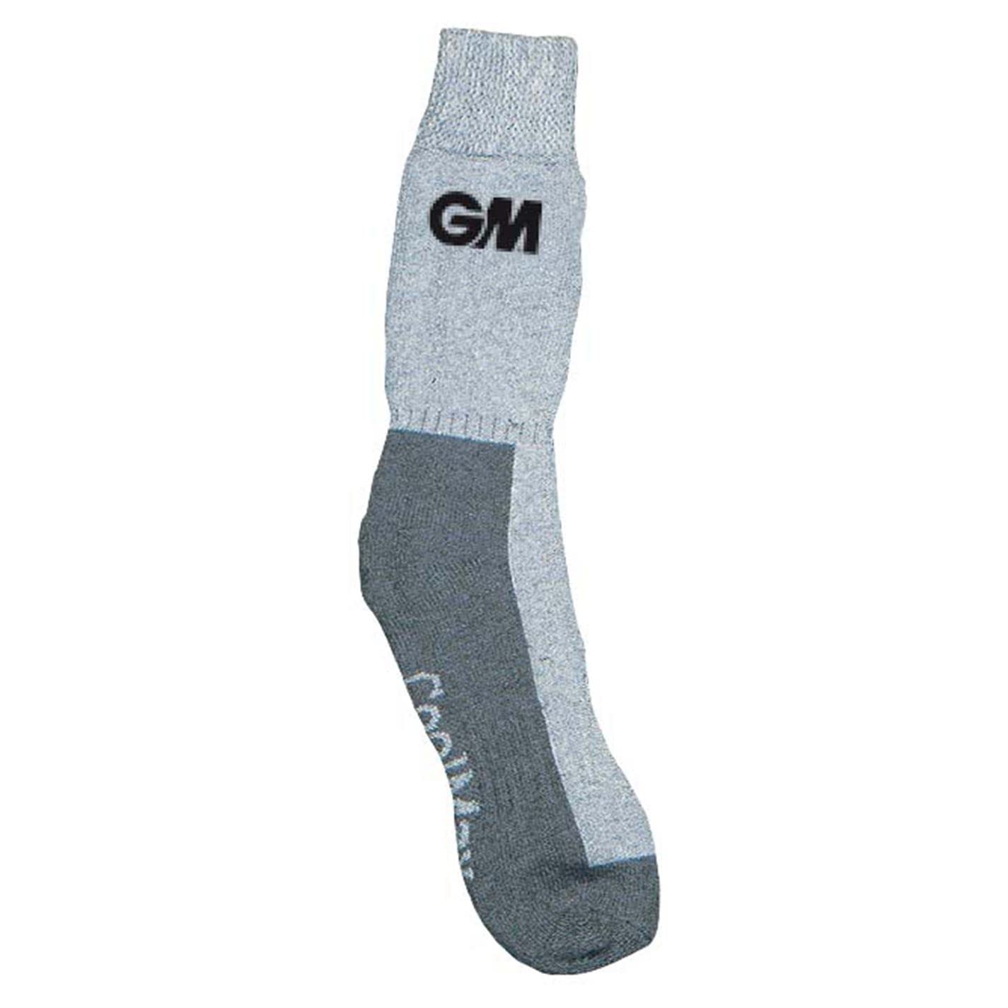 GM | Cricket Socks Padded Sole | Teknik Coolmax Moisture Wicking Sports Fabric Mix | Grey with GM Logo | One Size Adult 6-13 | One Pair | Gunn & Moore