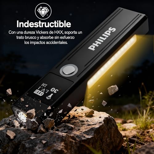 PHILIPS SFL6256 Linterna LED 1200LM Recargable Táctica con Imán | luz RGB, 9 Modos, Impermeable, Linterna LED Recargable y Portátil, Ideal para EDC, Camping y Emergencias.