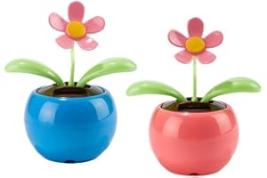 LIFEDAWN IFY Set of 2 Pink Blue Car Bee Happy Dancing Solar Flower